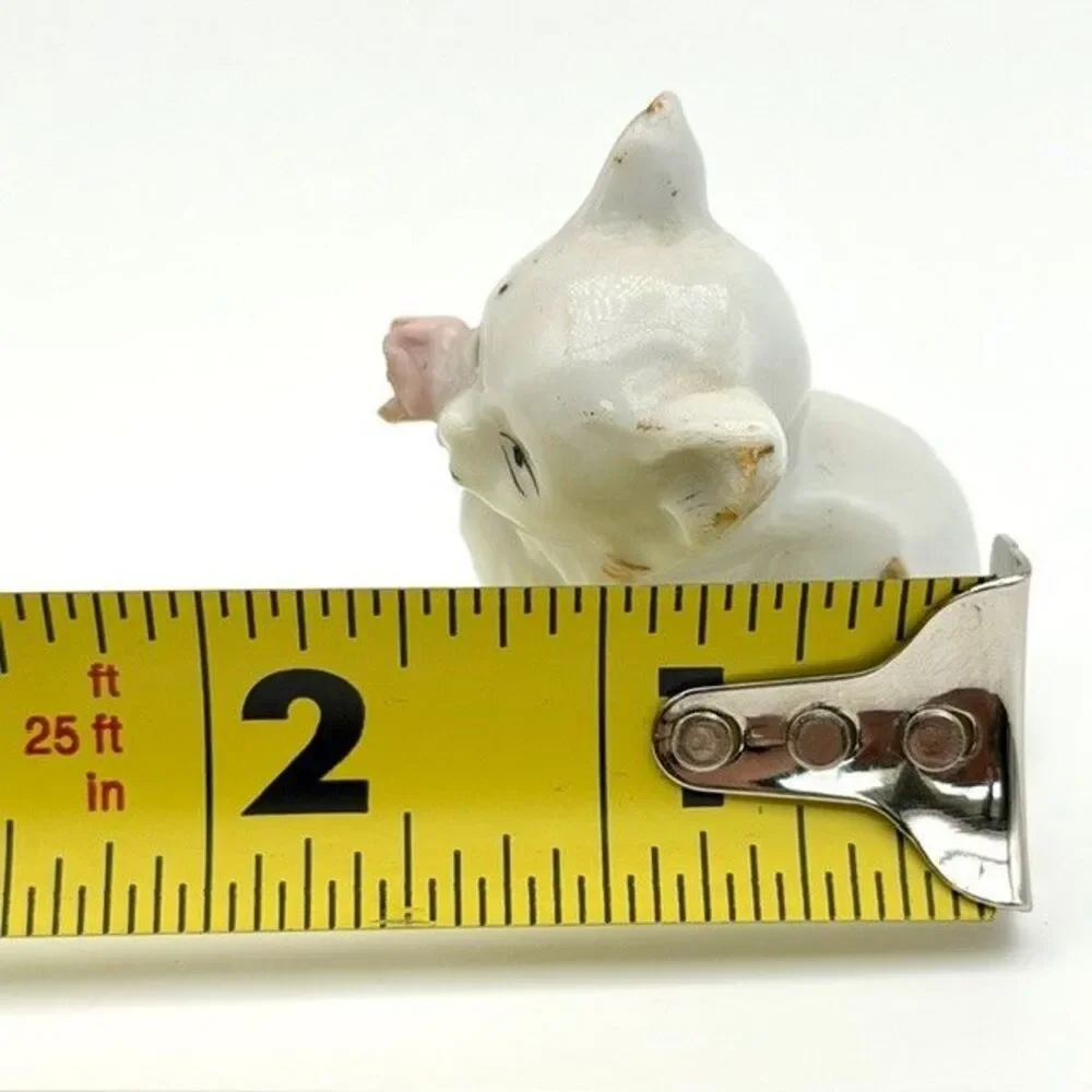 Set of 2 Porcelain White Persian Cat Figurines Pink Rose Gold Trim Japan 2
